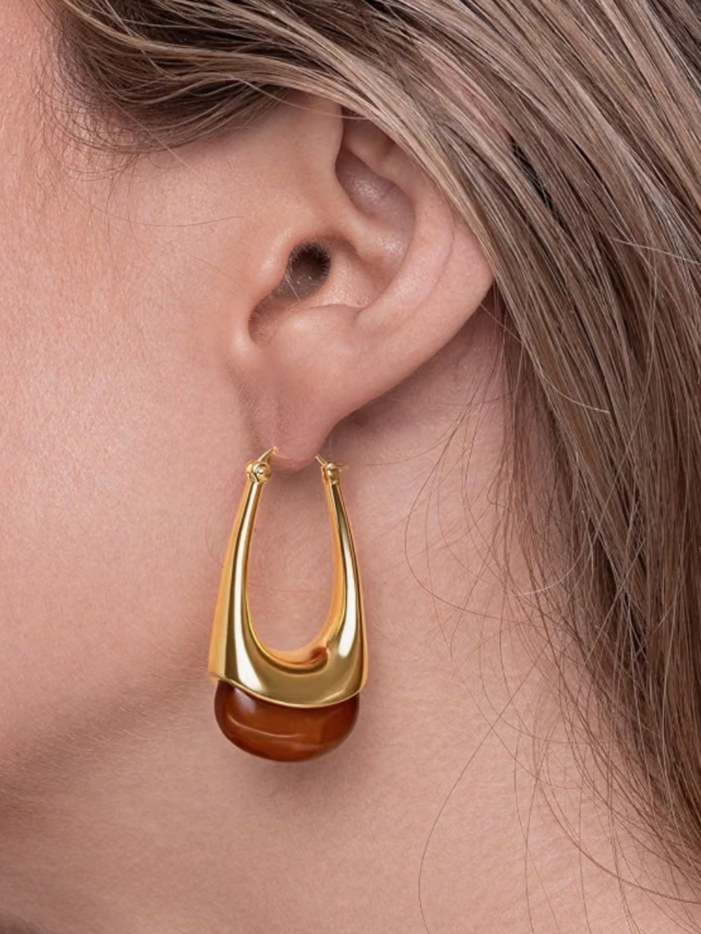 Anthropologie Gold-Tone Earrings with Brown Accent